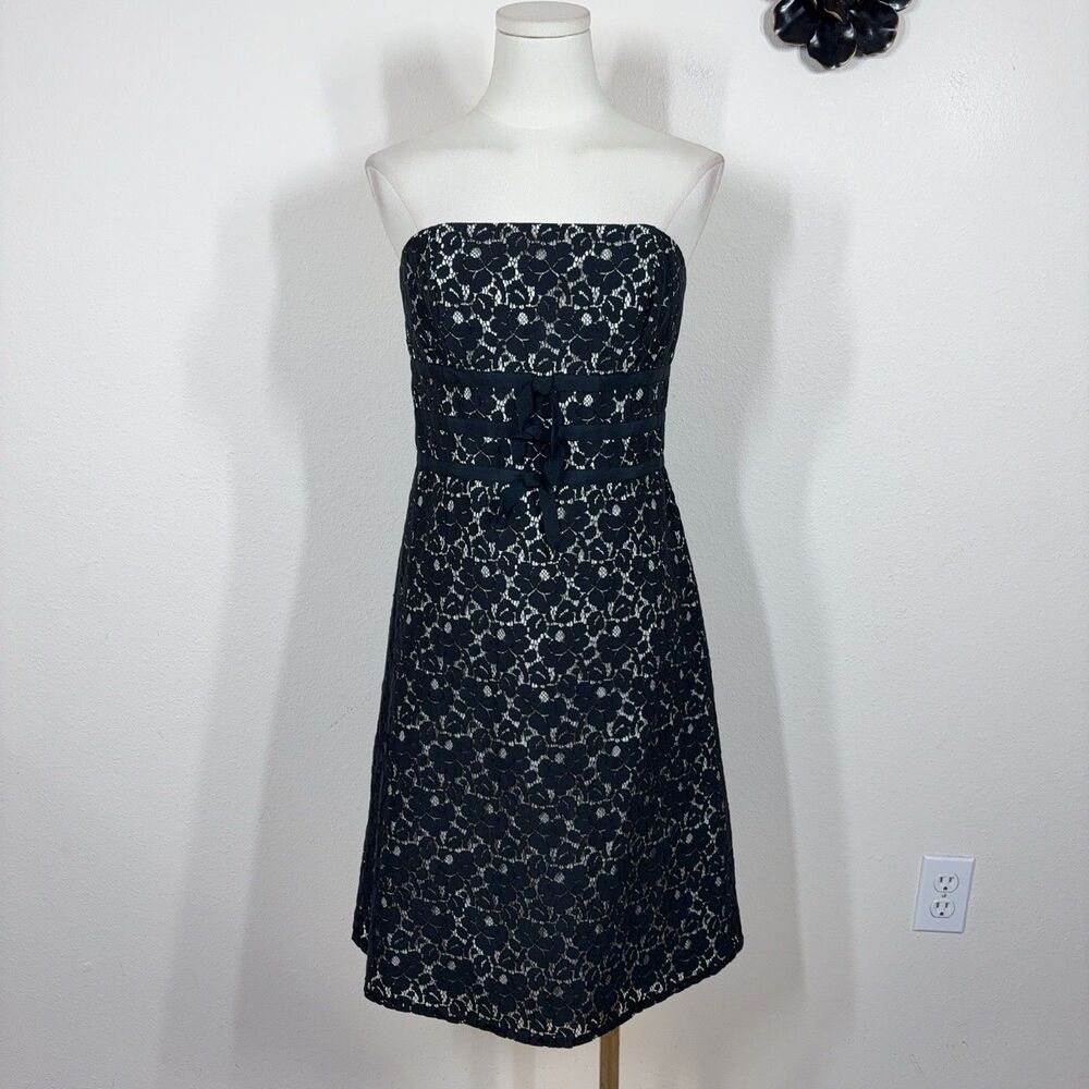 White House Black Market Dress Womens 6 Black Floral Lace Strapless Party